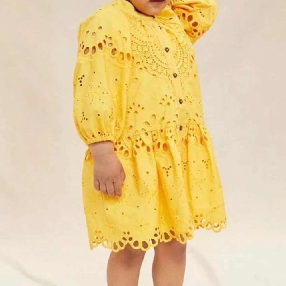Anthropologie Yellow Tiered Sundress with Puff Sleeves